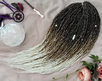 Ombre Synthetic Dreadlocks Set, Dark Brown to White Blonde, Boho Festival Hair