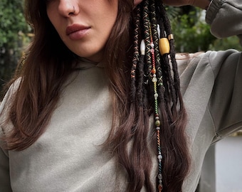 Chocolate Brown Synthetic Crochet Dreadlocks With Natural Hair Ends, Boho Dreads Extensions