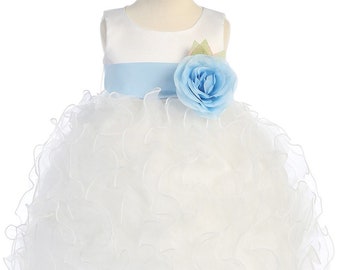 White Flower Girl Dress w/ Detachable Flower & Sash (Choice of Color) - Made in USA