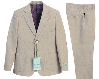 Boys Stone Linen Suit Jacket & Pants for Ring Bearers, Weddings, Formal