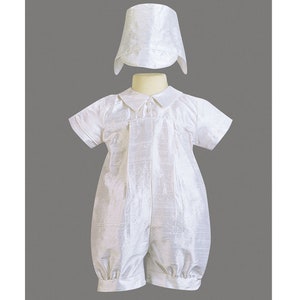 Baby Boys White Baptism & Christening Silk Romper - Conner