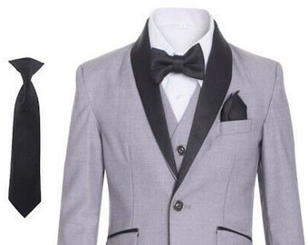 Boys Light Grey Shawl Tuxedo Suit for Ring Bearers, Weddings, Formal
