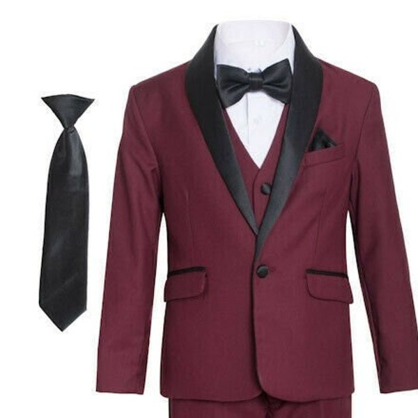 Boys Burgundy Shawl Tuxedo Suit for Ring Bearers, Weddings, Formal