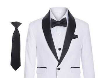 Boys White Shawl Tuxedo Suit for Ring Bearers, Weddings, Formal