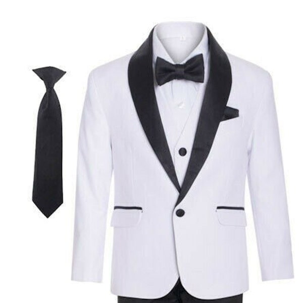 Boys White Shawl Tuxedo Suit for Ring Bearers, Weddings, Formal