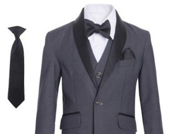 Boys Charcoal Grey Shawl Tuxedo Suit for Ring Bearers, Weddings, Formal