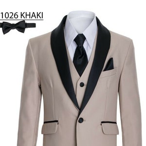 Boys Khaki/Beige Shawl Tuxedo Suit for Ring Bearers, Weddings, Formal