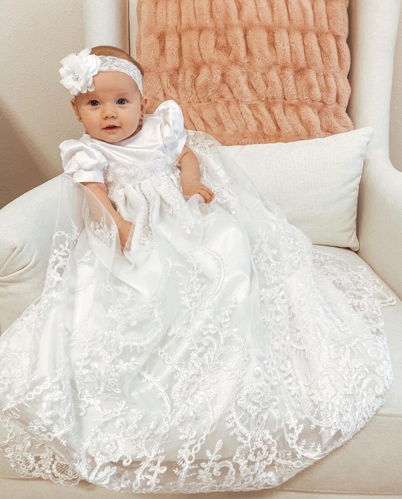 Luxurious Beaded Lace Baptism Christening Gown For Baby