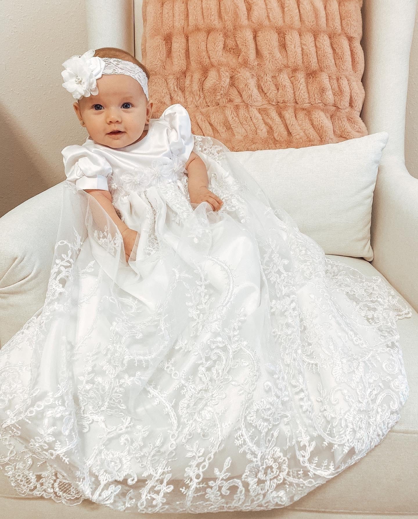 The talia/tyler T-yoke White on White Christening Gown With Hand Embroidery  - Etsy