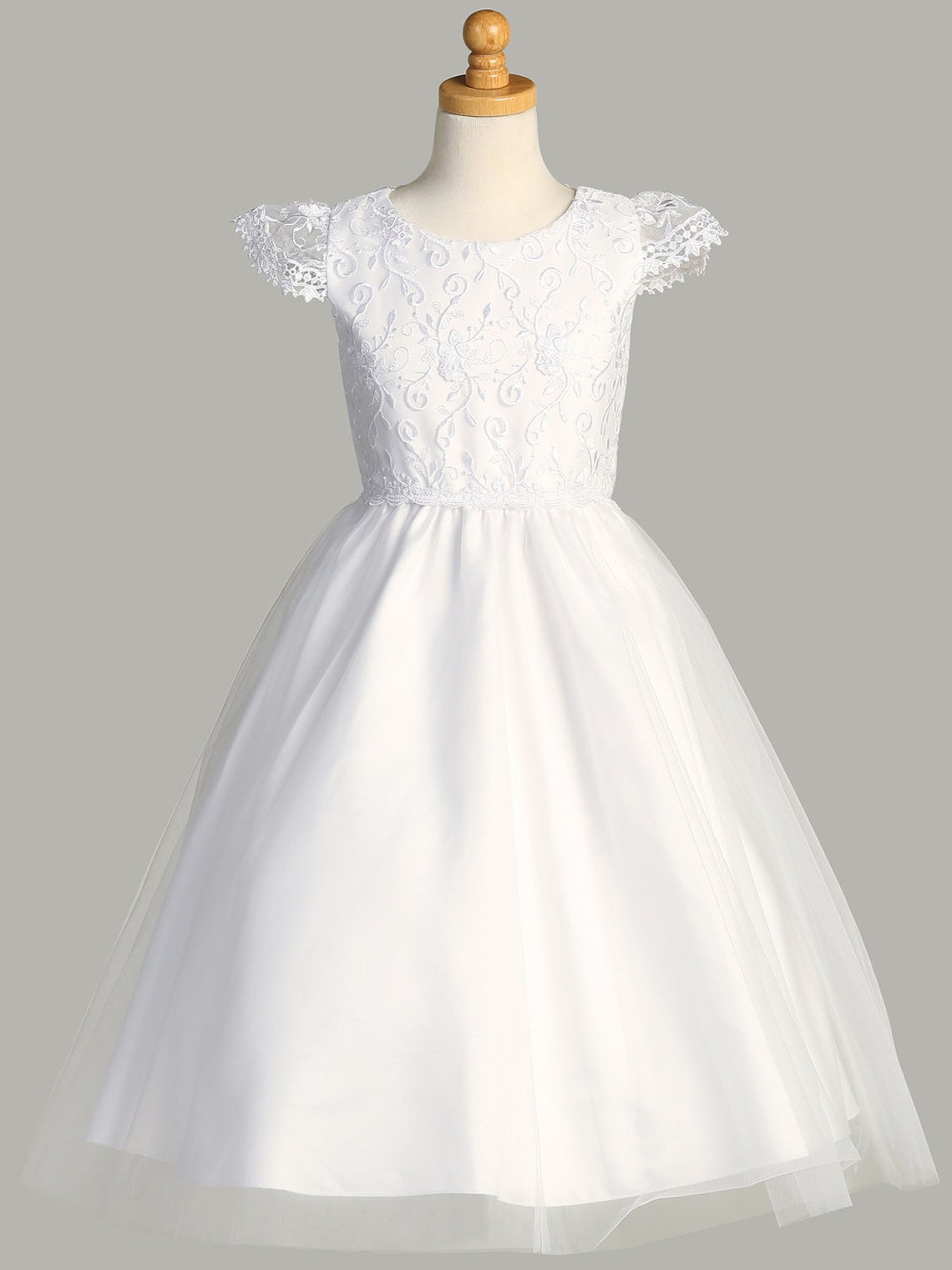 Girls First Communion Dress With Embroidered Tulle Bodice and - Etsy