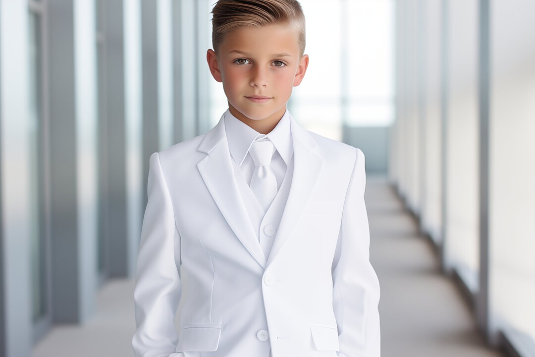 Boys White Slim Suit communion, Executive - Etsy