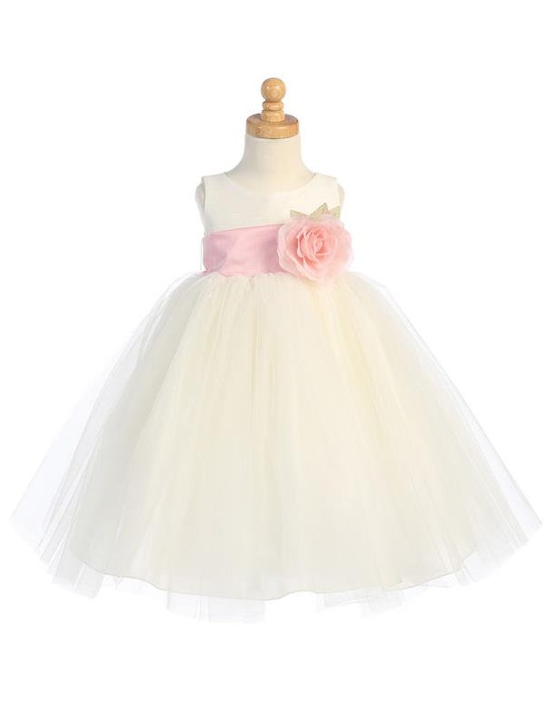 Ivory Flower Girl Dress w Choice of Detachable Flower /& Sash