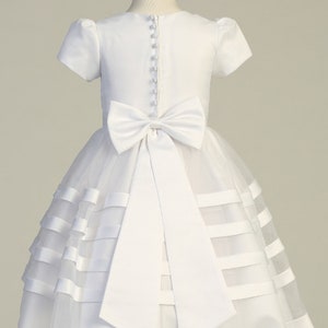 Girls White First Communion Dress, Satin Bodice w/ Organza Skirt 708 image 3