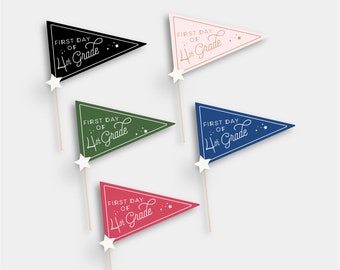 First Day of 4th Fourth Grade Pennant Flag Printable School Grade Instant Print