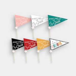 First Day of 3rd Third Grade Pennant Flag Printable Homeschool School Back to School Grade Instant Printable