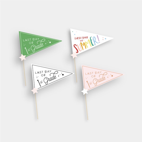 Last Day of 1st Grade School 2021 First Day of Summer Pennant Flag Printable Instant Print Printable