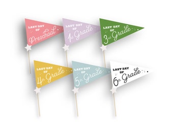 Last Day Flag of Preschool PreK Kindergarten - 6th Grade Bundle 2022-2023 Pennant Printable Grade Instant Print Download