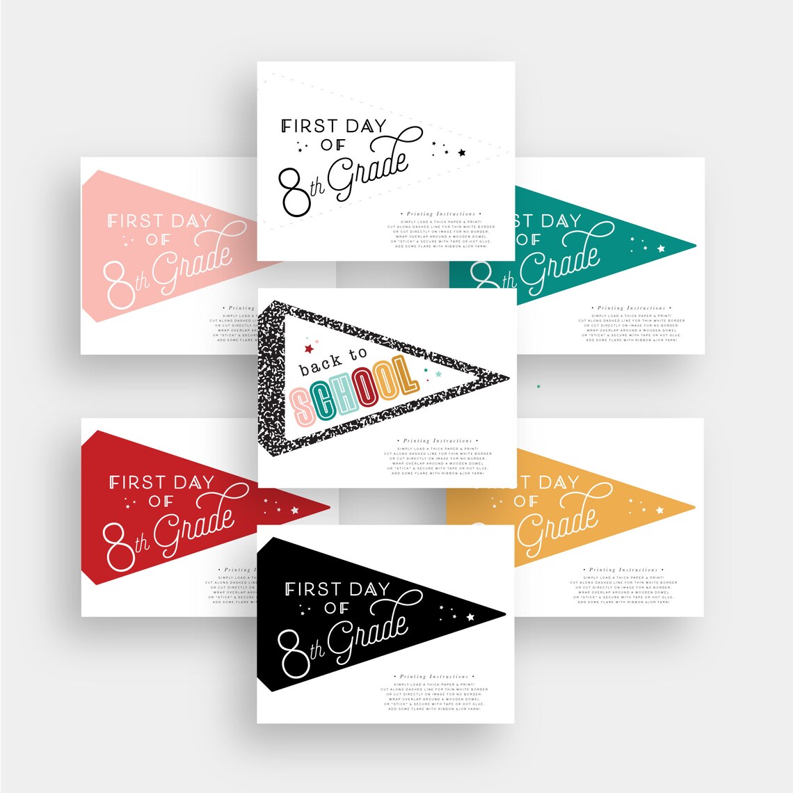 First Day of 8th Eighth Grade Pennant Flag Printable Homeschool School ...