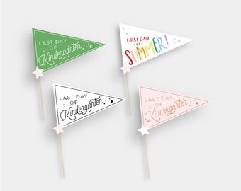 Last Day of Kindergarten Grade School 2021 First Day of Summer Pennant Flag Printable Instant Print Printable