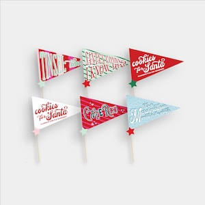 Christmas Pennant Flag Holiday Elf Quote Cookies for Santa Banner Red Pink Instant Printable Download