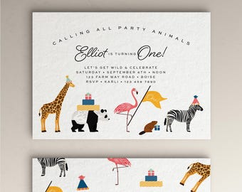 customizable party animal / zoo / baby shower / girl birthday invitation / first birthday / boy birthday / animal invite