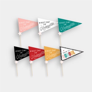 First Day of Kindergarten School Back to School 2021 Pennant Flag Printable Grade Instant Print Download