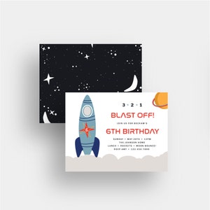 rocket space birthday invitation / planet invite / outer space birthday / girl birthday / meri meri / boy birthday / 6th birthday image 1