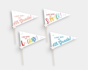 Last Day of 4th Grade School 2021 First Day of Summer Pennant Flag Printable Instant Print Printable