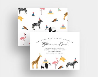 DIGITAL VERSION : customizable party animal / zoo / baby shower / girl birthday invitation / first birthday / boy birthday / animal invite