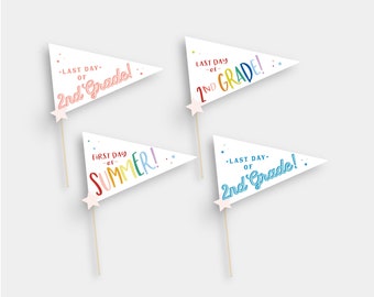 Last Day of 2nd Grade School 2021 First Day of Summer Pennant Flag Printable Instant Print Printable