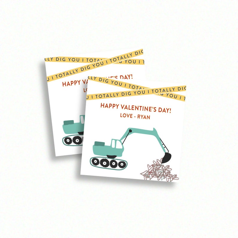 construction valentine, I dig you, construction invitation, valentine's day, boy valentine, digger, modern valentine, customizable valentine image 1