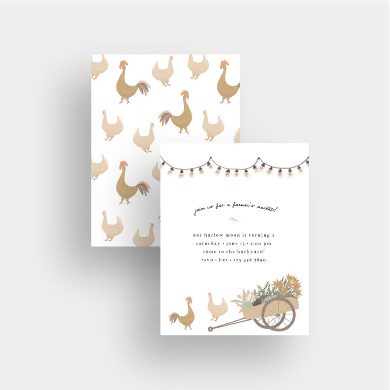 farmers market invite birthday invitation flower chicken farm modern simple boy girl party baby shower customizable image 1