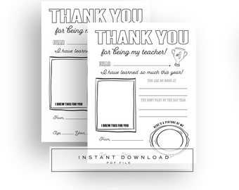 All About My Teacher Appreciation Thank You Coloring Page Instant Print Printable