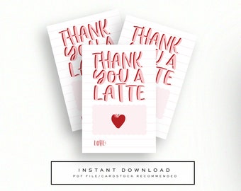 Thanks a Latte Teacher Valentines Classroom Card Instant Download Kids School Print