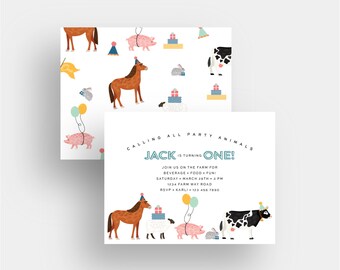 farm birthday invitation first birthday simple modern invite baby shower horse sheep pig cow second down on the farm