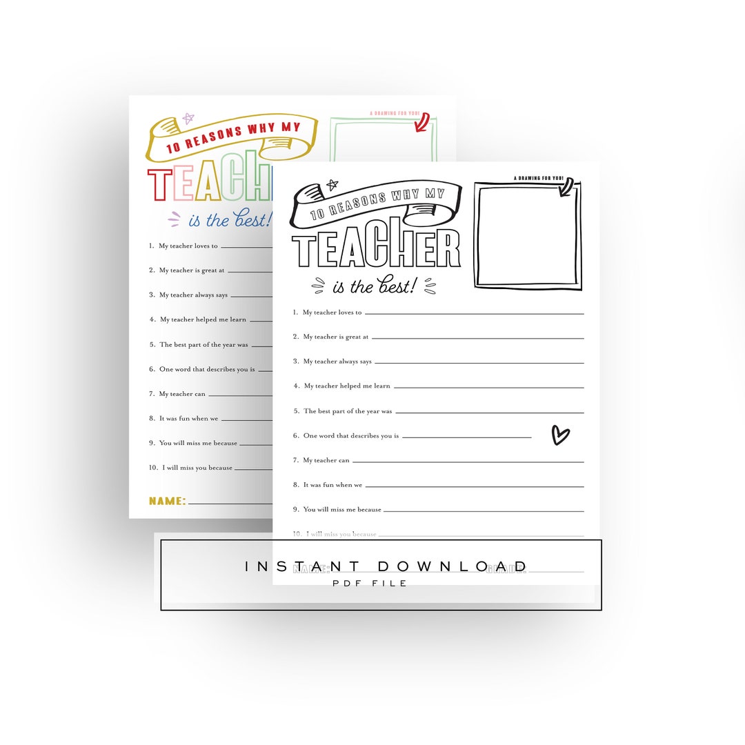 Best Fill in the Blank All About My Teacher Appreciation Thank You