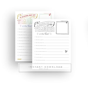 Best Fill in the Blank All About My Teacher Appreciation Thank You Coloring Page Instant Print Printable