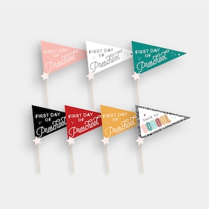 First Day of Preschool Pre-K PreK Pre K Grade Pennant Flag Printable Homeschool School Back to School Grade Instant Printable