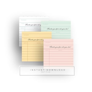 Teacher Appreciation Tags  Library Cards Thank You Instant Print Printable