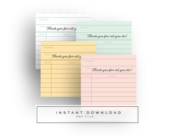 Teacher Appreciation Tags  Library Cards Thank You Instant Print Printable