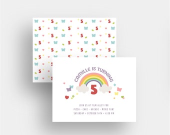 rainbow invitation over the rainbow birthday party invite butterfly cloud baby shower fifth 5th girl first birthday invite