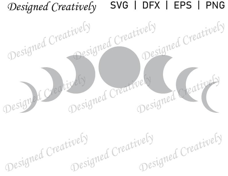 May include: A gray moon phase design with a full moon and crescent moons in various stages.