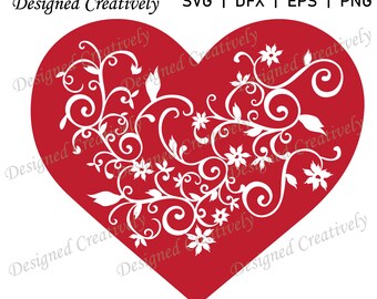 Valentine Heart SVG, Valentine Floral Heart SVG, Heart SVG, Hearts svg, Floral Heart svg, Decorative Heart svg, Heart Clipart, Hearts, Heart