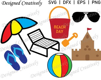 Beach Bundle SVG, Beach SVG, Beach Ball SVG, Sunglasses svg, Sandcastle svg, Flip Flops svg, Sun Umbrella svg, Lounge Chair svg, Beach png