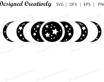Fases lunares SVG, Luna SVG, Luna llena SVG, Imágenes prediseñadas de fases lunares, Archivo de corte de fases lunares, Estrellas svg, Celestial svg, Cuarto de luna svg, Estrellas lunares