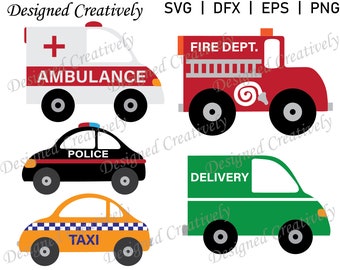 Vehicle SVG Bundle, Essential Worker SVG Vehicle Bundle, Ambulance SVG, Fire Truck svg, Police Car svg, Taxi svg, Delivery Truck svg