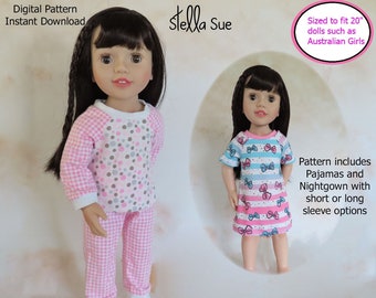 Stella Sue DIGITAL PATTERN sized to fit 20 inch/50 cm dolls such as  Australian Girl dolls Cat's Pajamas Nightgown and Pajamas