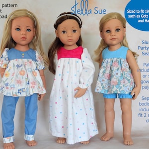 Stella Sue Slumber Party DIGITAL PATTERN sized to fit 19.5 inch/ dolls such as Gotz Happy Kidz and Hannah Nightgown and Pajamas