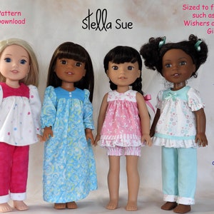 Stella Sue DIGITAL PATTERN Slumber Party  Nightgown and Pajamas sized to fit 14" dolls such as Wellie Wishers and Glitter Girls