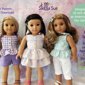 Stella Sue DIGITAL PATTERN Bring Spring Peplum Top, Dress, Capris, Shorts to fit 18&quot; dolls such as Our Generation and American Girl
